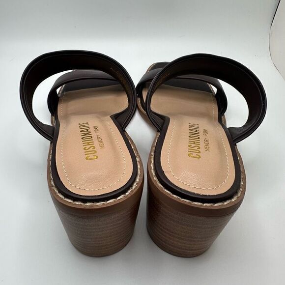 CUSHIONAIRE Women's two band block heel sandal +Memory Foam 6.5 WIDE BROWN - Picture 4 of 7